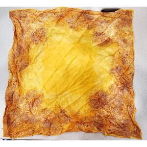 Vintage Hand Printed Crepe Royal Orange Yellow Floral Scarf 25X25 Lightweight